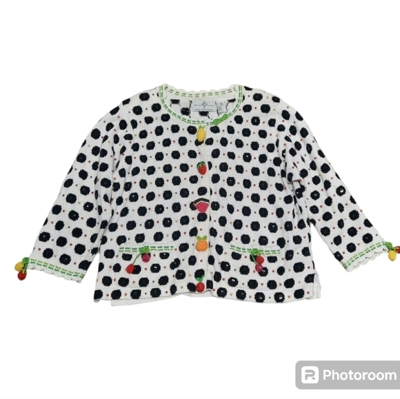 Vintage Sweater Sequin Fruit Teacher Grandmacore Ms Frizzle Vibes Colorful Large - Picture 1 of 7